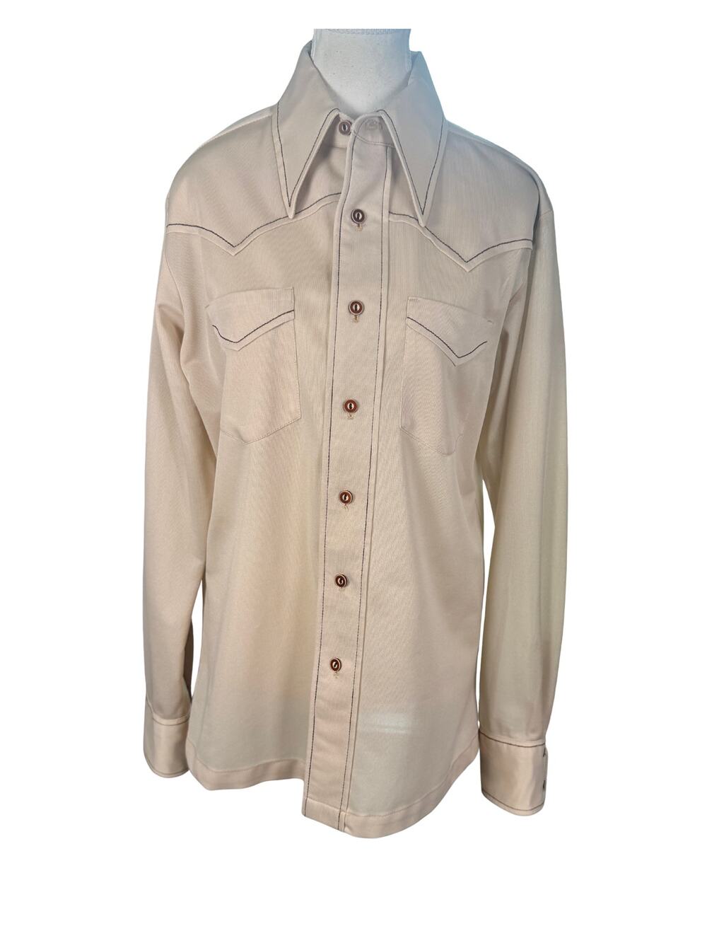 Vintage 70 H Bar C Western Ivory Button Down Dagger Collar Long Sleeve Shirt M